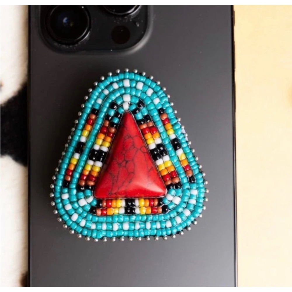 Beaded Phone Grip Stand Turquoise Red Southwestern Boho Cowgirl‎ Tribal